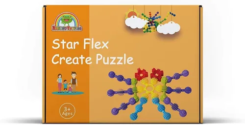 Vista 2 de RAINBOW TOYFROG Star Flex STEM - Juguetes de construcción - 70 bloques de conectores para niños con bolsa - Juguetes de mesa STEM y preescolar
