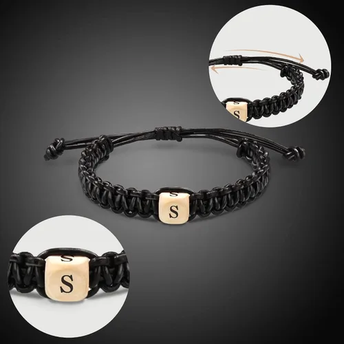 Vista 6 de Btysun Pulsera de cuero para hombre, pulseras con inicial A-Z para niño, papá, hermano, regalos de graduación para él, novio, marido, ajustable