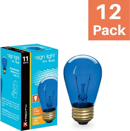 Vista 2 de Xtricity Bombilla incandescente S14 Edison de repuesto, base mediana E26, 130 V, azul (paquete de 12)