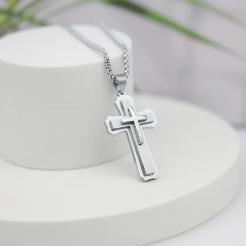 Vista 6 de Cross necklace for men Christian gifts for women,silver necklaces for teen girls chain mens religious essentials fear of god jewelry men's stainless