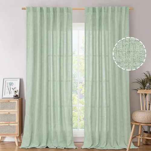 Vista 97 de BGment Cortinas cortas de lino marfil de 36 pulgadas de largo para ventanas de cocina, pequeñas cortinas texturizadas rústicas para café sobre