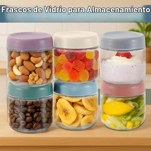 Vista 5 de Paquete de 6 tarros de vidrio con tapas, tarros de vidrio de 8 onzas, recipientes de avena de boca ancha, recipientes apilables de almacenamiento
