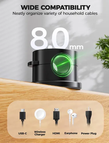 Vista 4 de Paquete de 9 clips magnéticos para cables, organizador de cables [giratorio de 360° mejorado], soporte de cable magnético fuerte, soporte de alambre