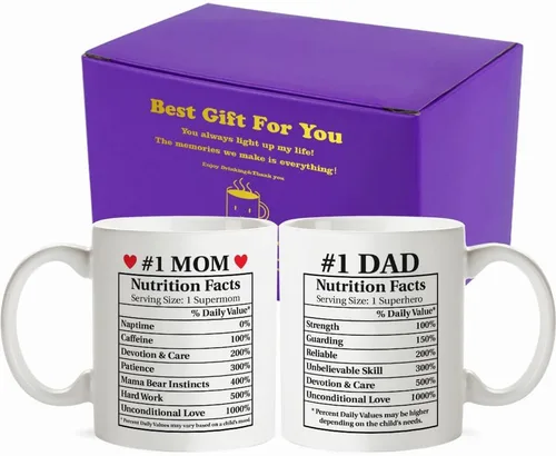 Vista 5 de Fatbaby Tazas de café para papá y mamá, regalos del día del padre para mamá y papá, regalo de San Valentín, Navidad, baby shower, para nuevos