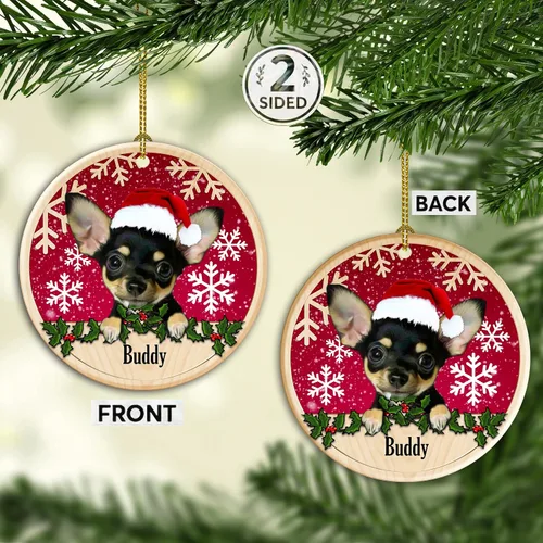 Vista 4 de Adorno para árbol de Navidad de Chihuahua, adorno personalizado de cerámica de Chihuahua, adorno personalizable para árbol de Navidad de Chihuahua