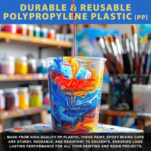 Vista 4 de Custom Shop Vasos de mezcla de pintura, 32 onzas (paquete de 12) – Vasos medidores de plástico para líquidos, pintura automotriz, resina epoxi, arte