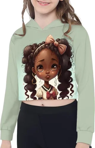 Vista 2 de Lindas sudaderas con capucha para niñas, sudadera corta de manga larga con capucha