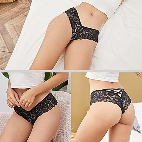 Vista 4 de Tangas sexy de encaje en V para mujer, paquete de 4