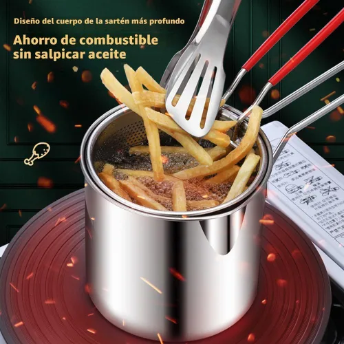 Vista 6 de Olla de acero inoxidable 304 con canasta, freidora con tapa de estufa con mango de fácil agarre, olla multifuncional de gran capacidad para freír