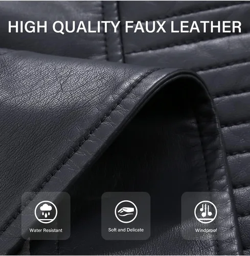 Vista 8 de Bellivera Chaqueta informal de piel sintética, abrigo de motocicleta de moda para otoño y primavera, para mujer