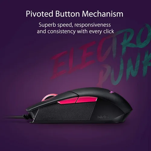 Vista 4 de ASUS Ratón óptico para juegos - ROG Strix Impact II Electro Punk Edition Sensor de 6,200 DPI Mouse para juegos con cable para PC Máxima comodidad