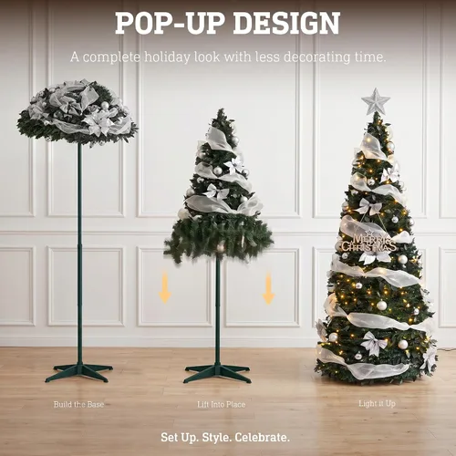 Vista 4 de Árbol de Navidad preiluminado de 6.4 pies con 200 luces LED y 8 modos de Árbol de Navidad artificial con 200 luces LED blancas cálidas, árbol