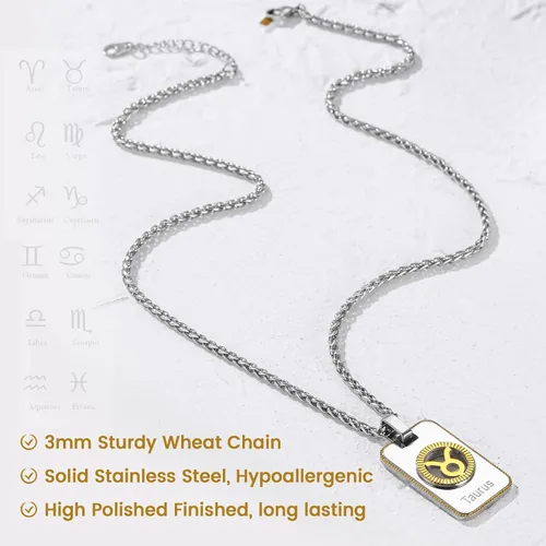 Vista 6 de GOLDCHIC JEWELRY Zodiac Tag Necklace for Men, Stainless Steel Constellation Horoscope Astrology Pendant Necklaces Lucky Jewelry