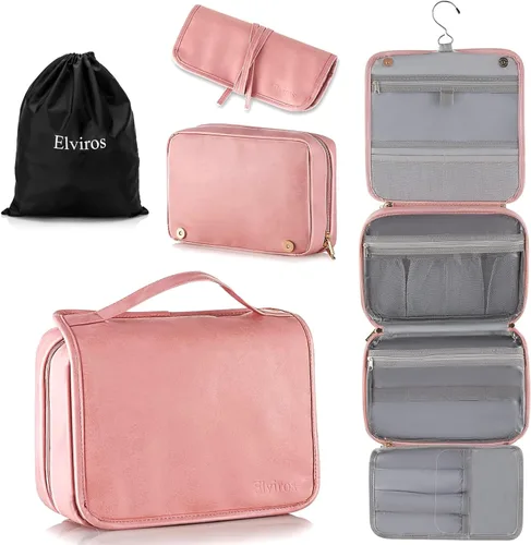 Vista 10 de Elviros Neceser colgante para hombres y mujeres, 3 en 1, organizador de viaje grande impermeable de piel sintética, bolsa de maquillaje dopp kit