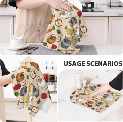 Vista 3 de Kitchen Gifts Waffle Weave Dish Towel 16x26 in Guinea Pigs Pattern (877)