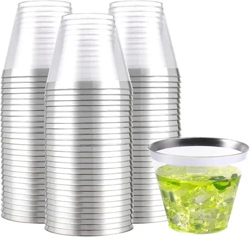 Vista 8 de WELLIFE 120 vasos de plástico negros, vasos de cóctel desechables, copas de vino de plástico desechables, vasos transparentes de 9 onzas para fiesta