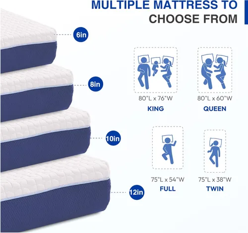 Vista 8 de Gelsea Colchón tamaño individual de 6 pulgadas, colchón de espuma viscoelástica de gel firme en una caja, soporte firme de espalda para alivio