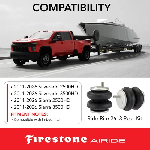Vista 4 de Kit de muelles de aire traseros Firestone Airide 2613 para 2011-2025 Silverado Sierra 2500HD 3500HD Capacidad de carga de 5,000 libras