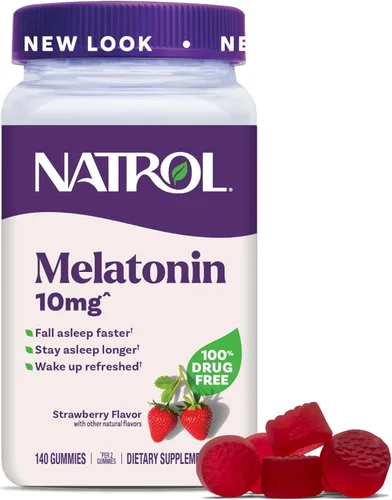 Vista 9 de Natrol Gomitas de melatonina de 10 mg, apoyo para dormir para adultos, suplementos de melatonina para dormir, 90 gomitas con sabor a fresa