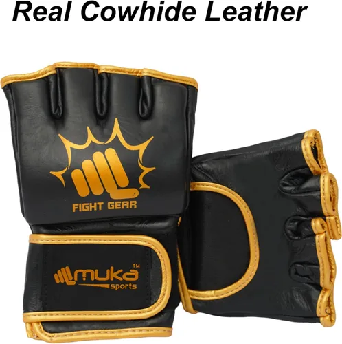Vista 2 de Guantes MMA para hombre, guantes de boxeo con palma abierta, guantes de boxeo de cuero para artes marciales para hombres y mujeres, guantes