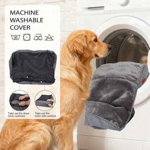 Vista 3 de [Usado] Cama Ortopédica para Perros para Perros Extra Grandes - Cama Sofá para Perros Impermeable de Espuma Viscoelástica con Lados, Camas para Gris