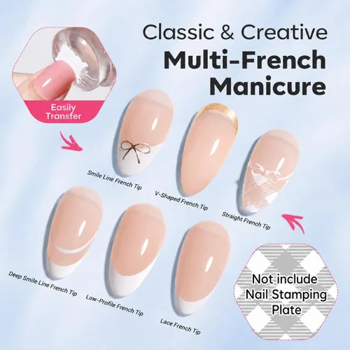 Vista 5 de Modelones Herramienta de punta francesa: 6 piezas de sellos de uñas francesas, kit de manicura francesa adecuado para bricolaje junto con esmalte
