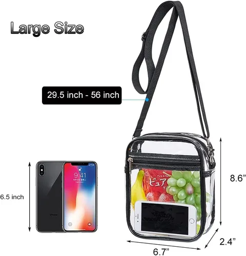 Vista 4 de COVAX Bolso cruzado transparente, aprobado por estadios para conciertos, festivales
