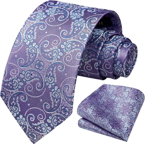 Vista 153 de HISDERN Corbatas para hombre, corbata de cachemira y bolsillo cuadrado tejido clásico floral para hombre, corbata de fiesta de boda