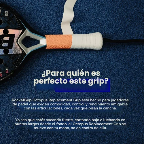 Vista 5 de Padel Grip – Soft Silicone Padel Racket Grip, Octopus, Orange