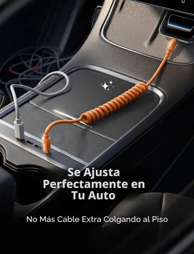 Vista 4 de LISEN Paquete de 2 cables USB C a USB C en espiral de carga rápida de 60 W Naranja