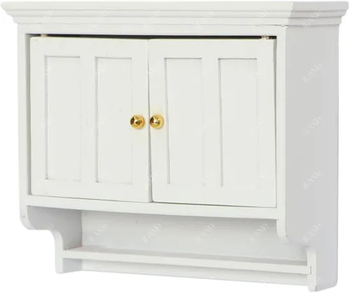 Vista 9 de iLAND Muebles para casa de muñecas a escala 1/12, armario de cocina para casa de muñecas en miniatura, estilo rústico moderno, color blanco