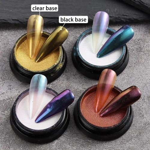 Vista 3 de Polvo de uñas cromado camaleón, 10 cajas de polvo cromado Aurora rosa morado, polvo de uñas holográfico dorado y plateado, pigmento espejo metálico