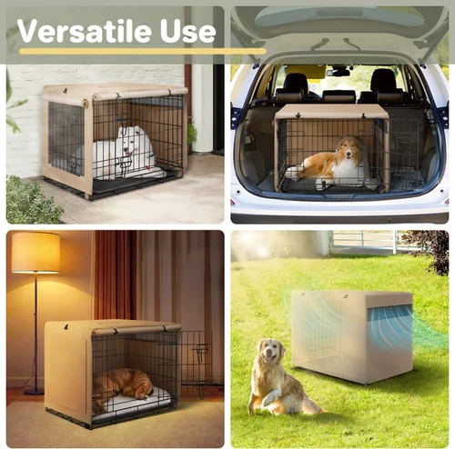Vista 2 de Seiyierr Funda para jaula de perro – Funda para perrera para jaula de perro de 24 pulgadas, cubierta de poliéster de doble puerta para jaula