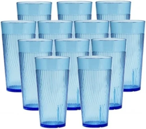 Vista 6 de TrueCraftware - Juego de 12 vasos Belice de policarbonato azul de 8 onzas. Vasos de té helado de alta calidad, apilables, reutilizables, aptos