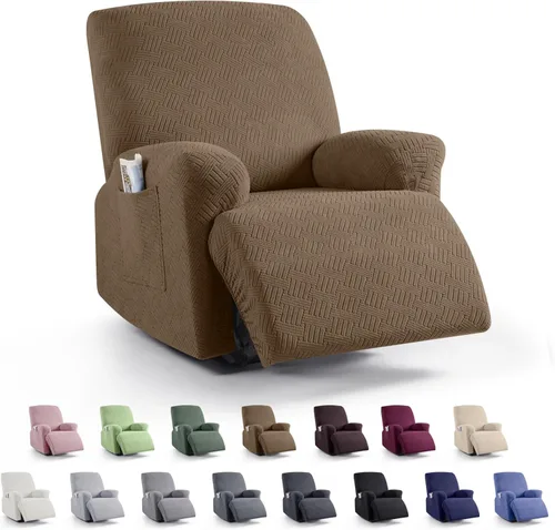 Vista 25 de KinCam Fundas para Reclinables, Fundas Elásticas para Sillas Reclinables, Fundas para Sofá Reclinable con Rayas Jacquard, Fundas Protectoras de Negro