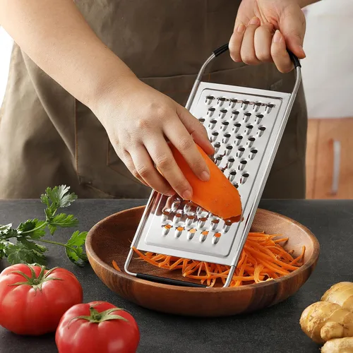 Vista 6 de Rallador de queso de mano, ralladores planos de acero inoxidable grueso HIA para cocina, rallador de alimentos con mango antideslizante, perfecto