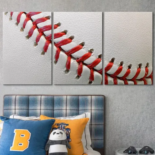 Vista 76 de wall26 Lienzo enmarcado para pared, juego de arte de primer plano, detalles de costuras de béisbol, atletas deportivos, fotografía, moderno