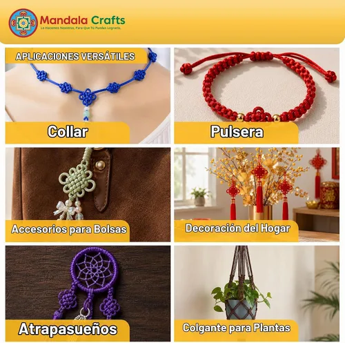 Vista 5 de Mandala Crafts Cordón de satén de cola de rattail de 0.02 in para nudos