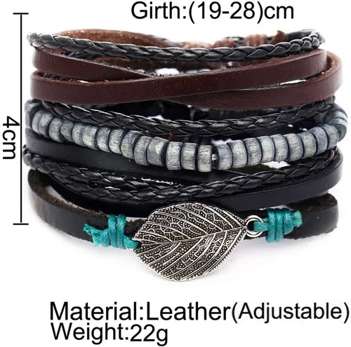 Vista 5 de Pulsera de cadena de muñeca con dije de moda para mujer, conjunto de pulseras de joyería punk para mujer, 4 piezas, pulseras de cuero multicapa