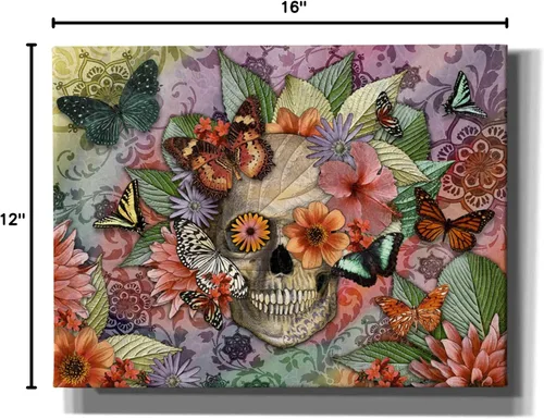 Vista 9 de Epic Graffiti 'Butterfly Botaniskull' de Fusion Idol Arts, arte de pared en lienzo, 16 x 12 pulgadas