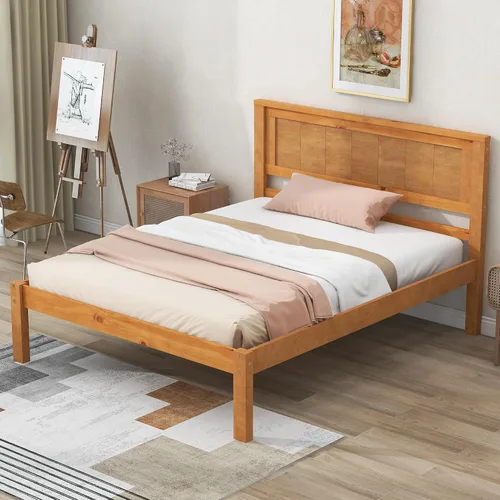 Vista 9 de Merax Base de cama de madera tamaño individual con cabecero, cama de plataforma de madera de granja con espacio debajo de la cama de 11.8 pulgadas