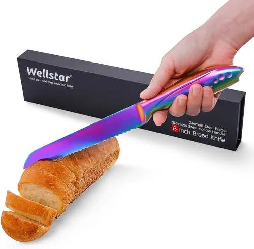 Vista 2 de WELLSTAR Cuchillo de pan de 8 pulgadas, cortador de pan dentado, hoja de acero inoxidable alemán ultra afilada y mango cómodo con revestimiento