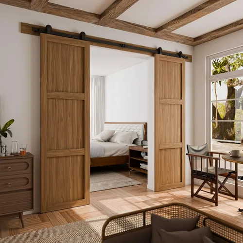 Vista 3 de CCJH Kit de herrajes para puerta corrediza de granero de 4 pies, resistente, suave y silencioso, fácil de instalar, se adapta a paneles de puerta