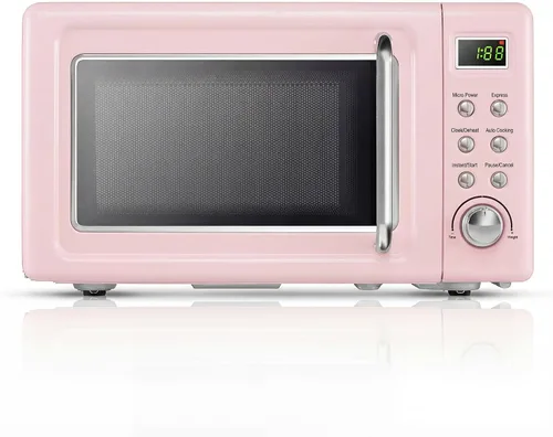 Vista 12 de SIMOE Horno microondas retro crema, 0.7 pies cúbicos microondas compacto de encimera, microondas pequeño de 700 W con pantalla LED, bloqueo