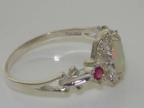 Vista 4 de Anillo de plata de ley 925 auténtica auténtica ópalo y rubí para mujer
