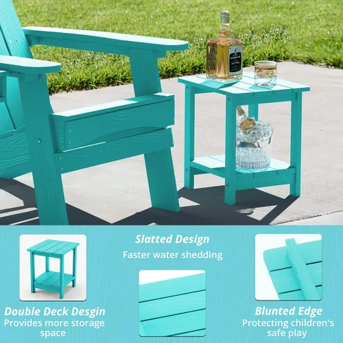 Vista 6 de LUE BONA - Mesa auxiliar de exterior Adirondack, mesa auxiliar de patio de 2 niveles Aruba Blue HDPS, mesa auxiliar resistente a la intemperie, mesa