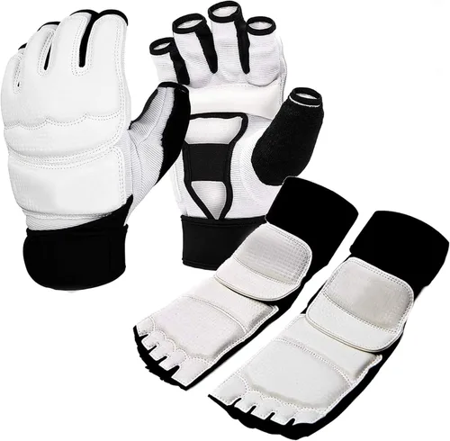 Vista 7 de Taekwondo Sparring Gear - Guantes protectores de manos y pies, color blanco, para boxeo, kickboxing, ajuste para adultos, hombres, mujeres y niños