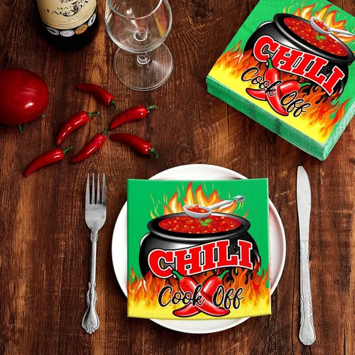 Vista 5 de Engrowtic 100 servilletas de papel desechables con chile para cocinar, decoración de Cinco de Mayo, suministros de cena de fiesta mexicana, 6.5 Verde
