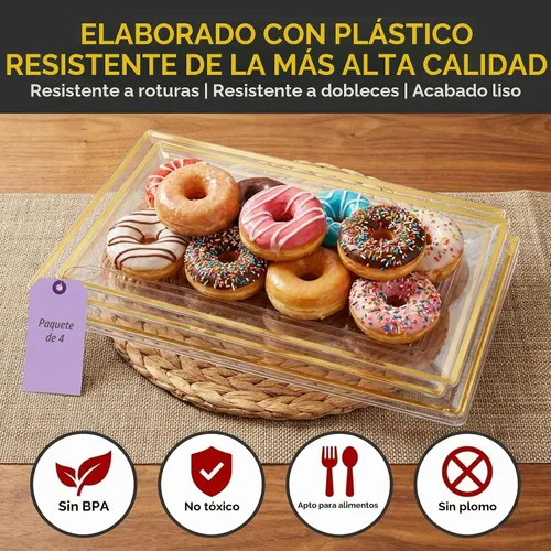 Vista 3 de Bandeja de Servir de Plástico Transparente (Paquete de 4) Bandejas y Platos Desechables Transparentes con Borde Dorado para Servir Alimentos Borde