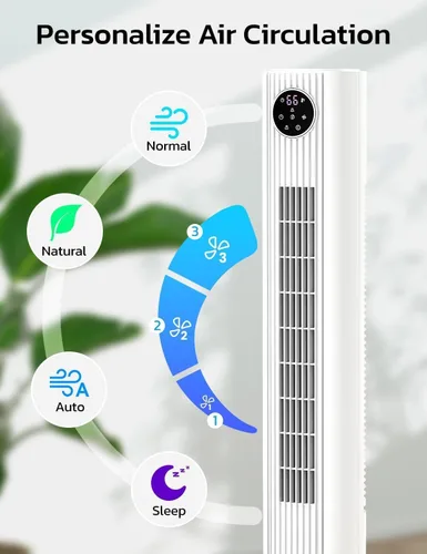 Vista 7 de ZAFRO Ventilador de torre para dormitorio, ventilador oscilante de 90° con 4 modos, 3 velocidades, velocidad de 25 pies/s, temporizador de 12 horas